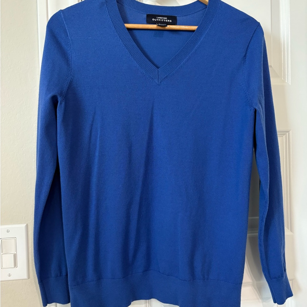 Lands' End Women's V-Neck Sweater in Royal Blue